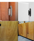 Spring Hinges for Cabinets Black 4 Pack Overlay Hinges with Self Closing Action installed on wooden and painted cabinets