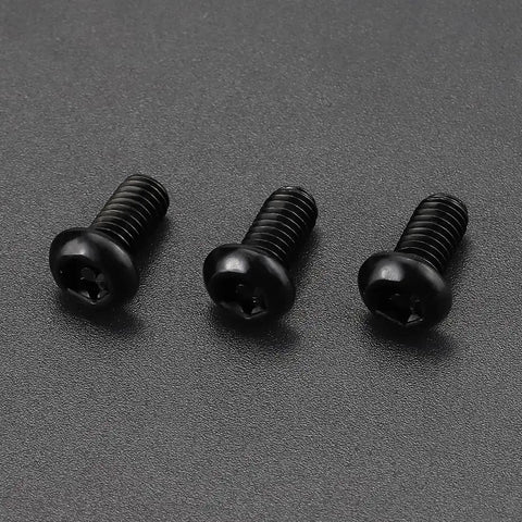Heavy Duty M8 Security Screws With Sleek Black Oxide Coating And Rock Solid 304 Stainless Steel For Auto Builds And Outdoor Projects Includes 20 Anti Theft Bolts With Zero Hassle Socket Drive, three black screws in detail.