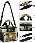 Picnic Backpack With Lunch Box Floral Tote Style Large 12x9x10 Inch, showing gnome print and features like adjustable strap, handle, zipper.
