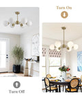Gold Sputnik Chandelier With Six Milk Glass Globes Brass Flush Mount Ceiling Light for Kitchen and Dining Rooms