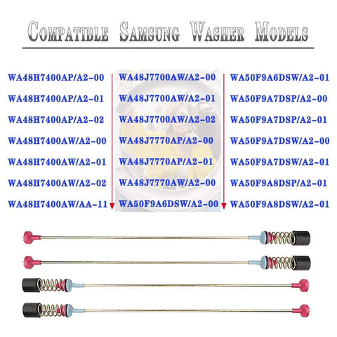 Upgraded DC97-05280S Washer Suspension Rods Set Of 4 27.5 Inch Beefed-Up Damper Assembly for Samsung Washer Models List