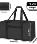 Black Beefy 56L 24Inch Sports Duffel Bag Set With Upgraded Zipper Water Resistant Foldable Gear Tote dimensions and weight display