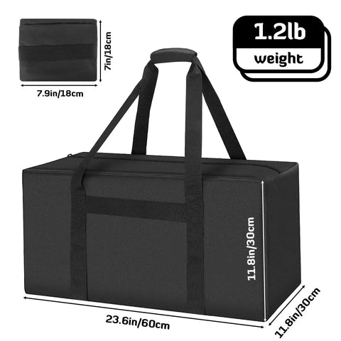Black Beefy 56L 24Inch Sports Duffel Bag Set With Upgraded Zipper Water Resistant Foldable Gear Tote dimensions and weight display