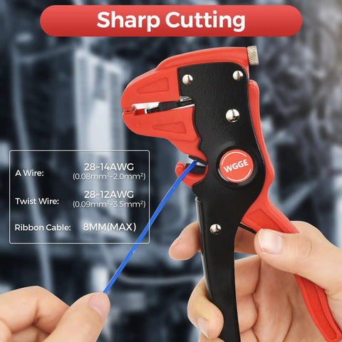 Close-up of Two In One Wire Stripper And Cutter For 10-24 AWG Cables Adjustable With Auto Return Spring, showing detailed grip.