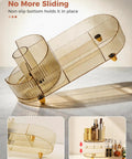Top Shelf 360 Spin Makeup Organizer For Vanity Countertop Functions As Amber Acrylic Cosmetic Tray, measures 13.6x5.8x5.6 inches.