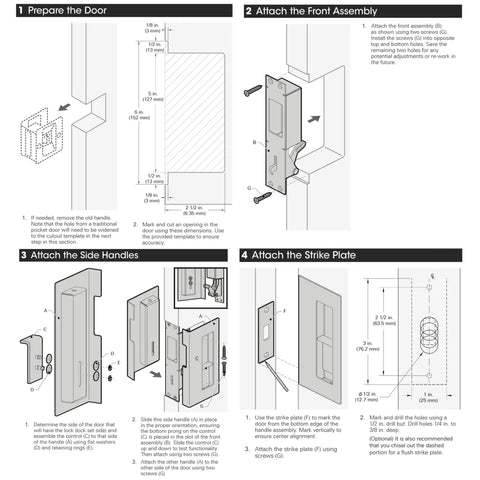 Privacy Pocket Door Pull With Lock Matte Black Stainless Steel Hidden Screws No Visible Hardware Durable 1.0mm Thick For 1-3/8 Inch Pocket Doors Replaces Old Or Damaged Hardware