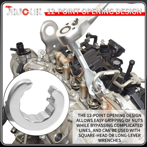 19mm One Half Inch Common Rail Fuel Line Nut Socket 12 Point Flare Nut Wrench on Mercedes Diesel Engine