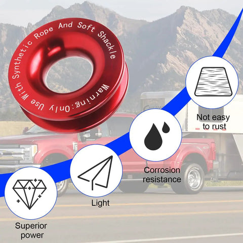 3.85 Inch Winch Recovery Ring Beefy 66000 Lb Break Rating Aluminum Snatch Ring Red for off-road recovery