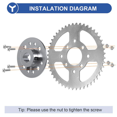 Installation diagram of Beefy 8 Hole 48 Tooth Chain Sprocket Hub for Predator 212cc 196cc Go Kart Mini Bike with 1 Inch Bore and Keyway