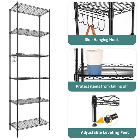 Two Pack Six Tier Heavy Duty Wire Shelving Unit With Adjustable Leveling Feet And Corrosion Resistant Hooks, Built Like A Tank For Garage Clutter Fixes, This Super Sturdy Free Standing Storage Rack Handles Massive Loads Easily