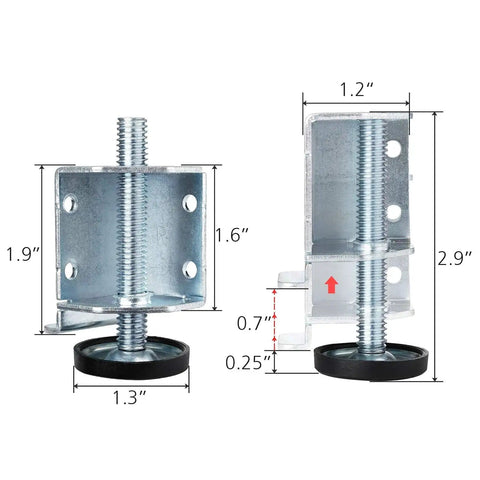 Heavy Duty Corner Leveling Feet For Tables Cabinets Workbenches And Shelving Units Adjustable Furniture Leg Levelers Set Of Four Pieces 0 To 2 1/3 In Height 3/8-16 Shaft 1-1/4 In Square Corner Guards