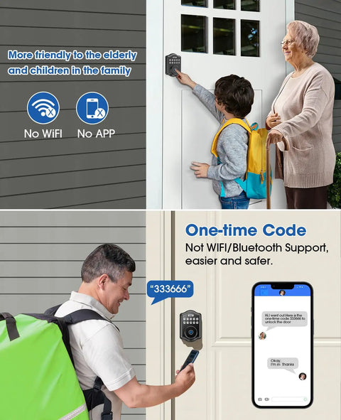 Child using Fingerprint Front Door Lock With Deadbolt, Keyless Entry System Featuring Code, Fingerprint And Key Access.