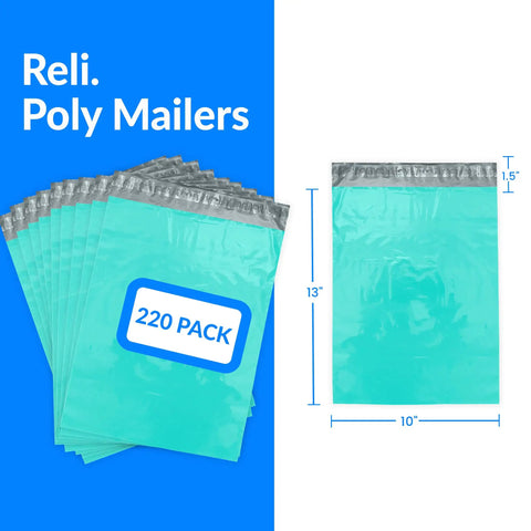 Teal 10x13 Inch Poly Mailers 220 Pcs Self Sealing Non Padded Shipping Bags For Clothing Ideal For Small Biz Packaging