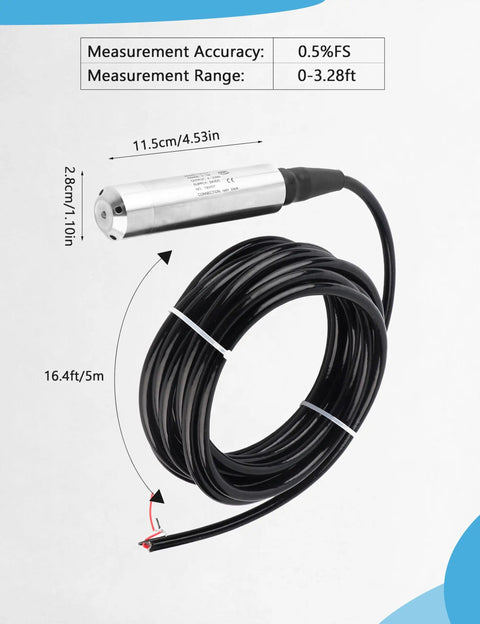 Submersible Water Level Sensor Cable With IP68 Transmitter, 4-20mA Output, Liquid Level Transducer, Detector Cable coiled