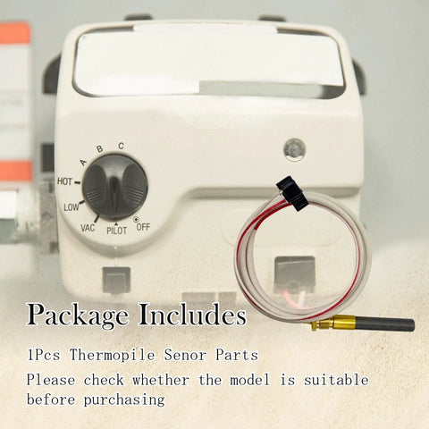 Thermopile sensor kit for water heater pilot burner; white housing with wired probe and connector