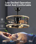 20 Inch Enclosed Bladeless Caged Ceiling Fan With Remote Control, Rustic Farmhouse Fandelier, 3 Wood Blades, Includes LED Bulbs, Bedroom