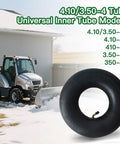 Two Pack Heavy Duty Inner Tubes For 4.10 3.50 4 Tires With TR87 Bent Valve Stem Fit Wheelbarrows Mowers Hand Trucks Yard Trailers And More Made From Durable Butyl Rubber For Long Lasting Performance next to a snow tractor