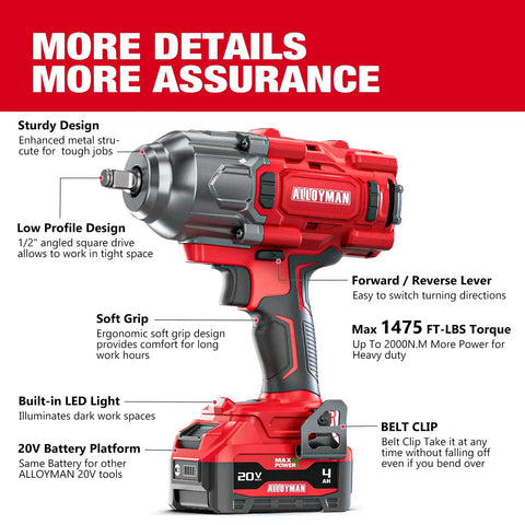 Cordless Impact Wrench Half Inch Drive High Torque Brushless Motor Built Tough Be A Beast On The Job 1475 Foot Pounds 2000 Nm 20V Variable Speed Power Tool Includes Three Sockets For Car Truck RV And Mower