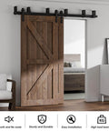 7Ft Low Ceiling Bypass Sliding Barn Door Hardware Kit With Double Track For Double Wooden Doors Black Finish, Installed in Room