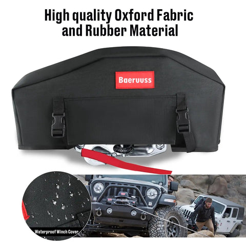 Heavy Duty UV-Resistant Waterproof Winch Cover For Electric Winches 8K To 13.5K Lbs. Thick 600D Oxford Fabric with Rubber.