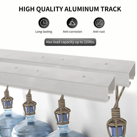 96 Inch Ceiling Mount Bypass Pocket Sliding Hardware Kit For Wardrobe Closet Aluminum Alloy Black Finish Box Rail DIY Easy Install