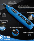 Mini Cordless Rotary Tool 5 Speed Rechargeable Heavy Lifter front view showing buttons and charging port for custom projects.
