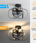 Caged Ceiling Fan With Lights And Remote Control, 18 Inch Dope Modern Industrial Chandelier Style Ceiling Fan With Light, Off and On