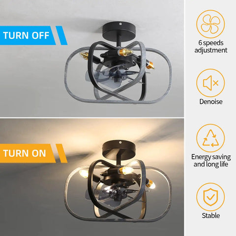 Caged Ceiling Fan With Lights And Remote Control, 18 Inch Dope Modern Industrial Chandelier Style Ceiling Fan With Light, Off and On