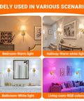 Zero Plug Drama Wireless Wall Sconce Set Of Two With Chill Remote And Dimmable Touch Cordless Lamp Fixtures displayed in bedroom, hallway, bathroom, and living room.