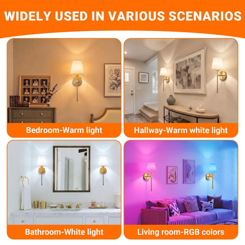 Zero Plug Drama Wireless Wall Sconce Set Of Two With Chill Remote And Dimmable Touch Cordless Lamp Fixtures displayed in bedroom, hallway, bathroom, and living room.
