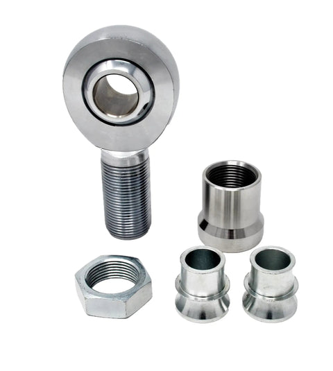 Heavy Duty 1.25 Inch Rod End Heim Joint Kit Left And Right Threaded Chromoly For Jeeps Rock Crawlers 4 Link Suspension Traction Bar Steering Upgrade With Spacers Jam Nuts And Tube Adapters close-up with spacers and nut