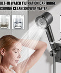 Woman enjoying shower with All In One High Pressure Shower System With 4 Spray Handheld Head Seven Replacement Filters