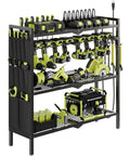 Power Tool Organizer Cart With Charging Station For 8 Drills Heavy Duty Standing Garage Storage Rack Utility Tool Shelf With Side Pockets Black Finish