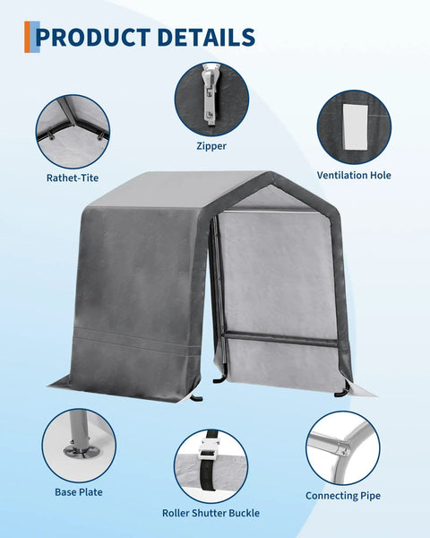 Heavy Duty Outdoor Portable Storage Shed With Roll Up Door And Vent Waterproof 240G PE Tarp UV Resistant Shelter product details