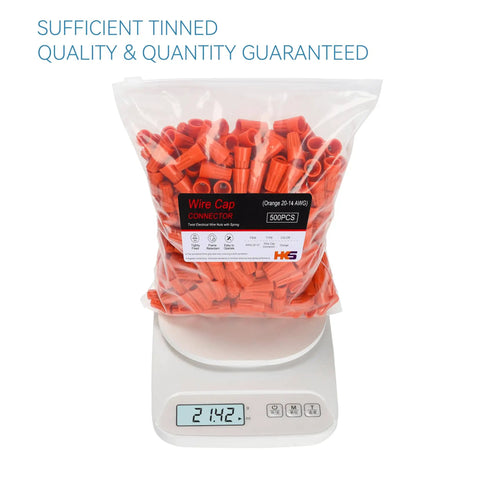 Orange Wire Connectors Pack 500 Pieces Twist On Insulated Electrical Wire Nuts For AWG 20 To 14 in sealed bag on scale