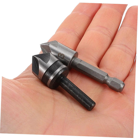 Two pieces from the 5 Piece Countersink Drill Bit Set For Woodworking And Metal Fabrication With Pro Grade Precision Chamfering Tools Versatile Deburring Kit