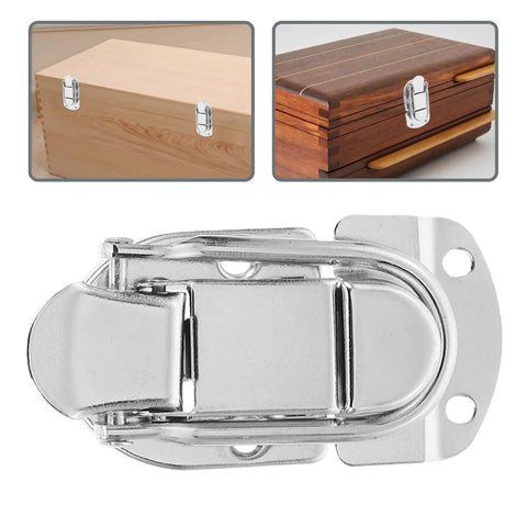 2 Pack Zinc Alloy Cabinet Latch Locks for Jewelry Boxes with silver finish shown on wooden boxes