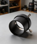2 Inch Telescope Adapter For C Series And 8SE, Aluminum Alloy Build, Black with knobs, placed on a gray surface.
