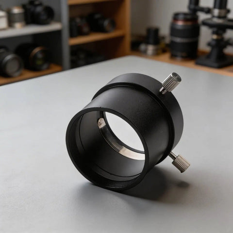 2 Inch Telescope Adapter For C Series And 8SE, Aluminum Alloy Build, Black with knobs, placed on a gray surface.