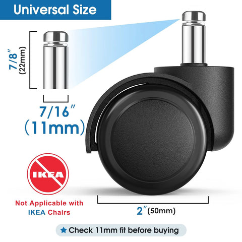 heavy duty office chair caster wheels 11mm stem universal size 2 inch