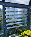 Integrated vent of Hexagon Walk In Greenhouse Kit With Aluminum Frame And Heavy Duty Polycarbonate Panels, garden view inside.