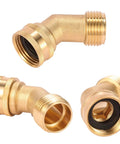 45 Degree Garden Hose Elbow Gooseneck Brass Connector 3/4 Inch GHT To 3/4 Inch No Fuss Stress Relief For RV Water Hoses Heavy Duty Solid Brass Includes Washers 2 Pack For Pressure Washers And Campers, 2 brass elbows