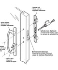 Diagram of sliding patio door handles showing inside handle, outside pull, and optional lock, labeled for easy assembly.