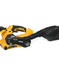 Badass Cordless Brushless Belt Sander With Six Variable Speed Settings and Raw Grip, yellow tool with dust bag attachment