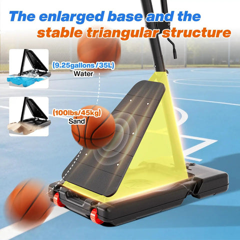 Outdoor Adjustable Basketball Hoop With 40 44 48 Inch Backboards showing base filled with water or sand for stability
