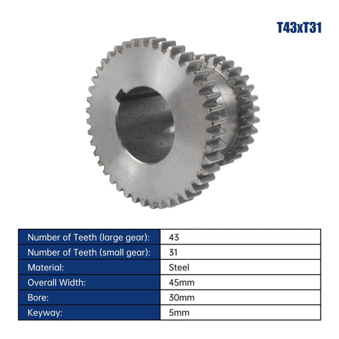 Fixed Duplex Gear Set For CJ0618 Mini Lathe High Precision Teeth T43xT31 And T30xT18 45 Carbon Steel module M1.5