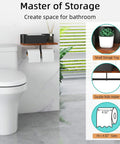 Toilet Paper Holder With Shelf Dual Roll And Wipes Dispenser for Bathroom Wall Mounted Storage Black Metal and Solid Wood.