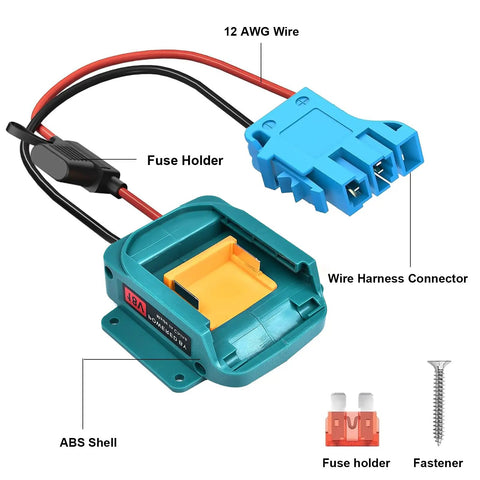 Power Wheel Adapter 18V To 20V Battery Kit with Fuse Holder, 12 AWG Wire, ABS Shell, and Wire Harness Connector