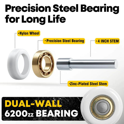 10 Pack Nylon Garage Door Rollers Replacement With 6200 ZZ Dual Sealed Bearings Quiet And Smooth Operation 2 Inch Wheel And 4 Inch Steel Stem