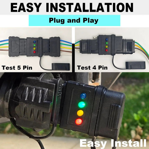 5 Pin Trailer Light Tester Kit With Bright Indicators, Double End 5 Way Flat Trailer Wiring Tester For Turn Signals, Tail Lights And Brakes, Easy Plug And Play Diagnostic Tool To Quickly Troubleshoot Trailer Wiring And Wiring Faults, black plastic connector with LEDs